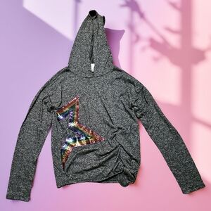 MEMBERS MARK Kids Gray Hoodie with Rainbow Sequin Star.Size 10/12.
